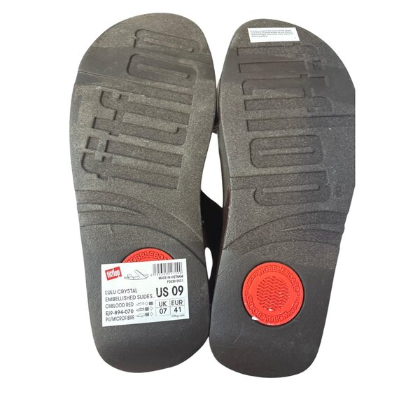 Fitflop Lulu Crystal Embellished Slides Oxblood Red US 09 - Picture 5 of 6